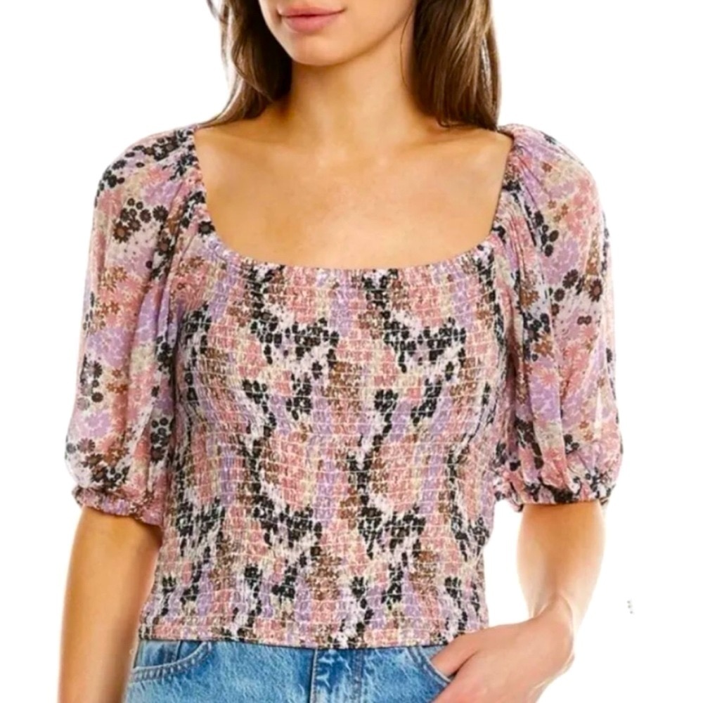 FREE PEOPLE Back On Top Floral Top with Square Neck in ‘Soft Combo’ • MSRP $98